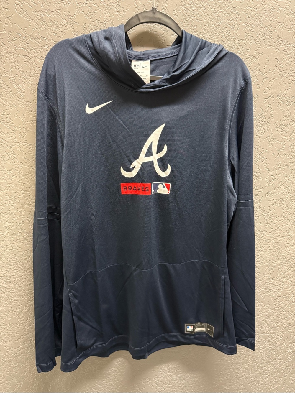 Nike Navy Atlanta Braves 'A' Logo Hooded Long Sleeve